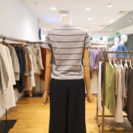 스트라이프 실크혼방 면니트