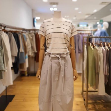 스트라이프 실크혼방 면니트