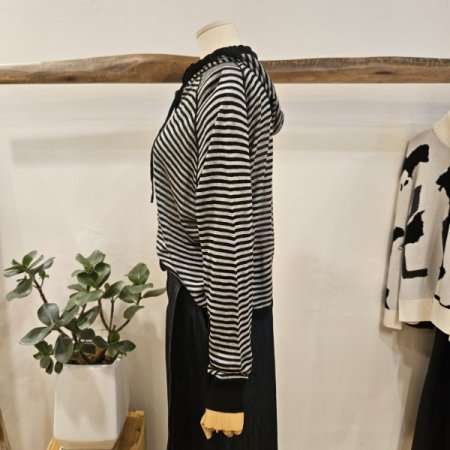 루즈핏 시스루 후드니트