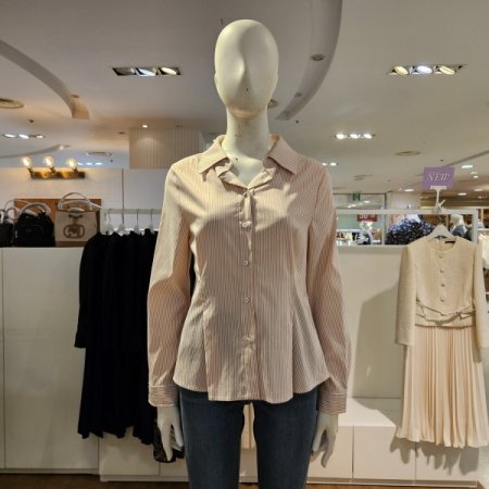 스트라이프턱장식플레어블라우스