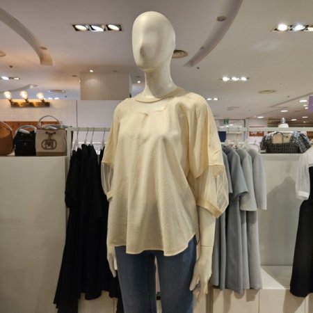 메쉬배색라운드넥블라우스