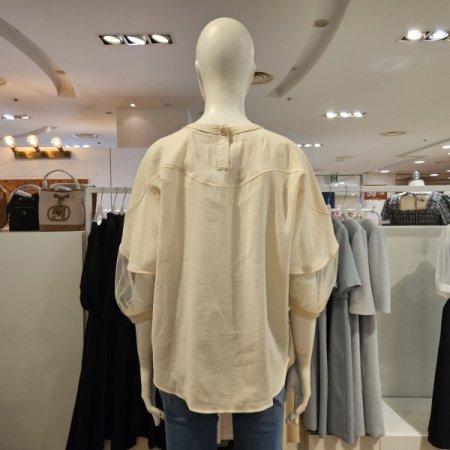 메쉬배색라운드넥블라우스