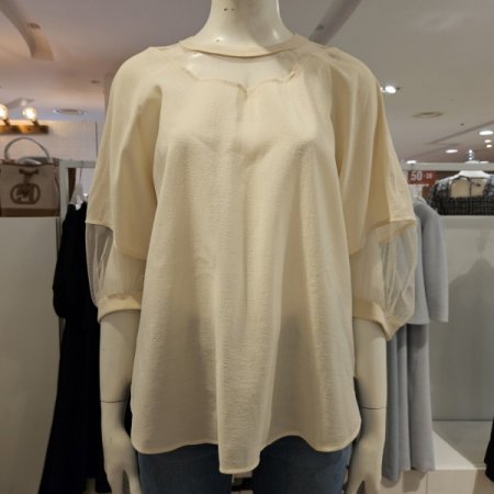 메쉬배색라운드넥블라우스