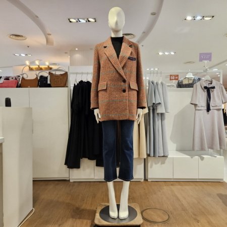 체크알파카중기장코트