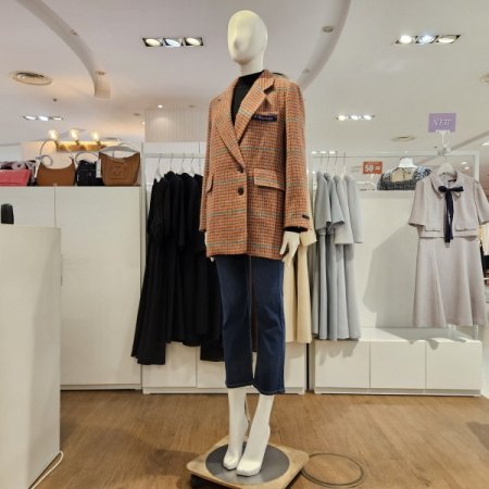 체크알파카중기장코트