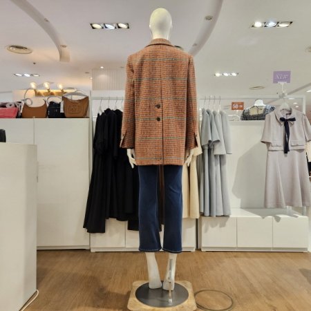 체크알파카중기장코트