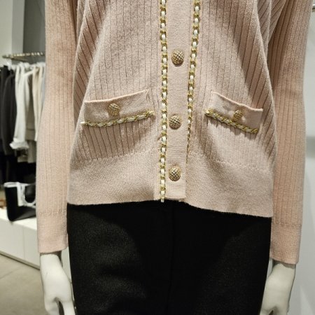 금장체인V넥가디건