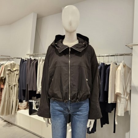 밑단스트링후드숏점퍼