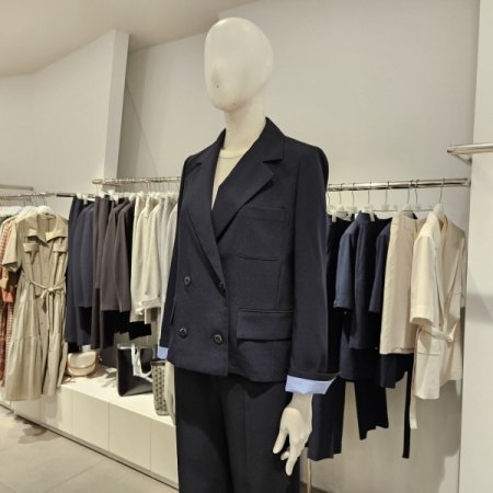 소매미까시배색더블자켓