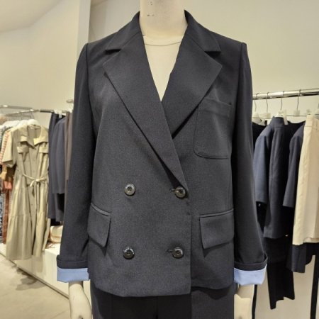 소매미까시배색더블자켓