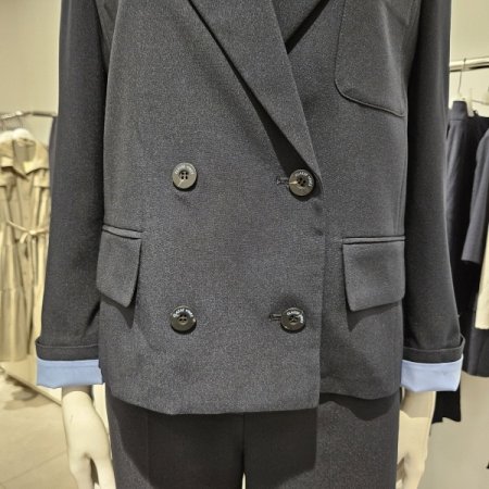 소매미까시배색더블자켓