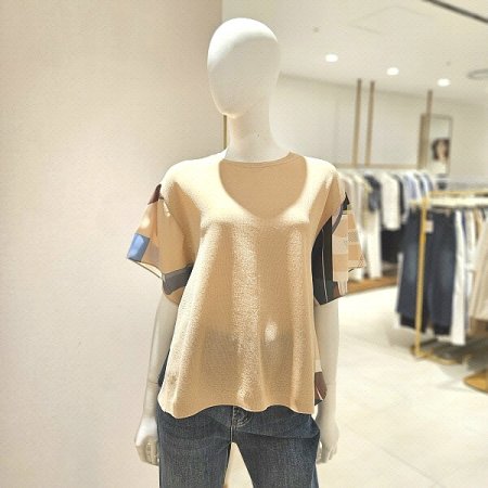 프린팅 프릴소매 라운드 니트