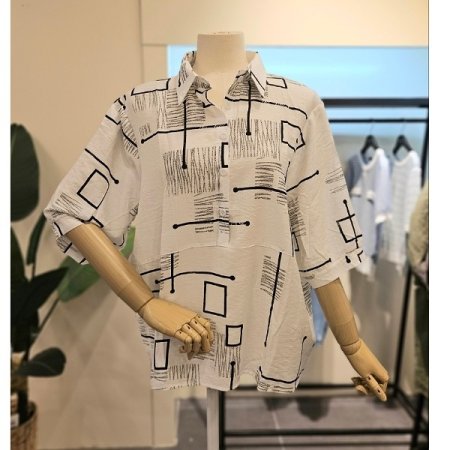 코딩 카라 반팔 블라우스