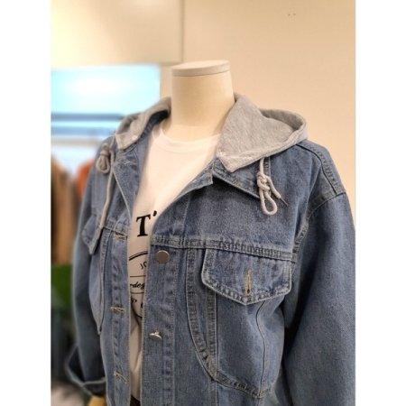 동글 후드 탈부착 청자켓 블루