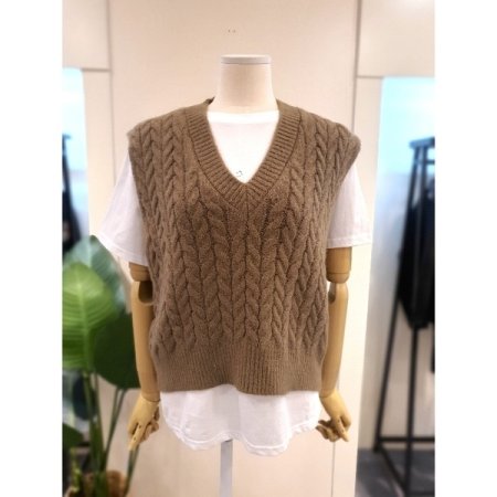 울혼방 트위 앞뒤편차 V넥 조끼