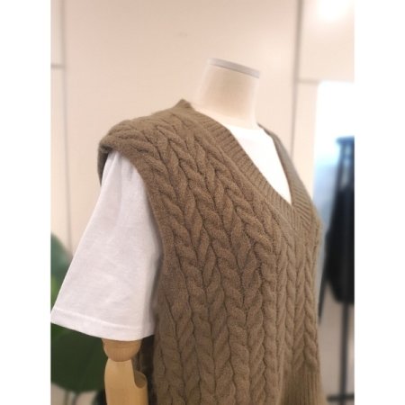 울혼방 앞뒤편차 V넥 조끼 브라운