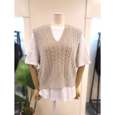 울혼방 앞뒤편차 V넥 조끼 브라운