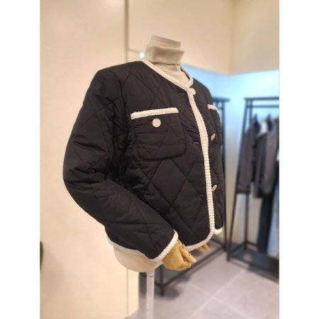 트위드 배색 패딩 자켓 블랙