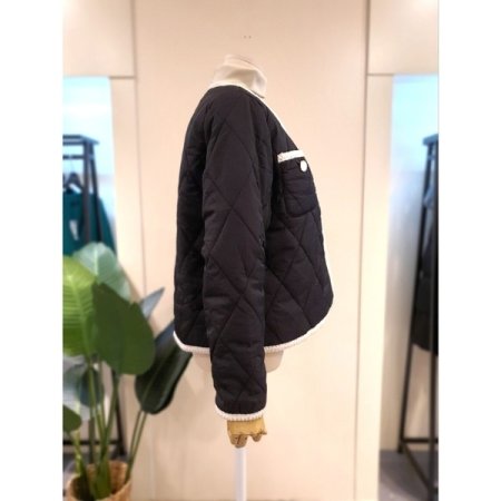 트위드 배색 패딩 자켓 블랙