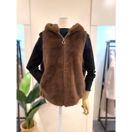 에코 후드 집업 베스트 브라운