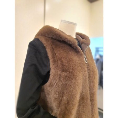 에코 후드 집업 베스트 브라운