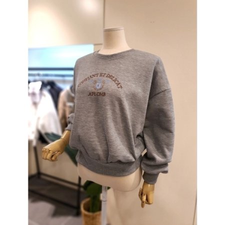 컨피 자수 기모 맨투맨 그레이