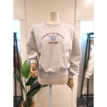 컨피 자수 기모 맨투맨 그레이