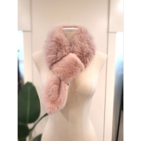 에코 퍼 믹스 고리 머플러 아이보리