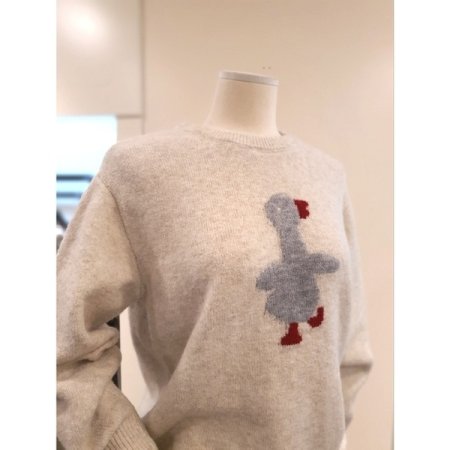 울혼방 오리 라운드넥 니트 아이보리