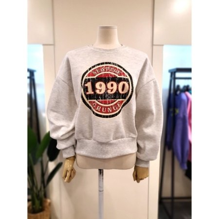 빈티지 프린팅 기모 맨투맨 오트밀