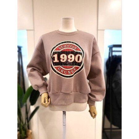 빈티지 프린팅 기모 맨투맨 오트밀