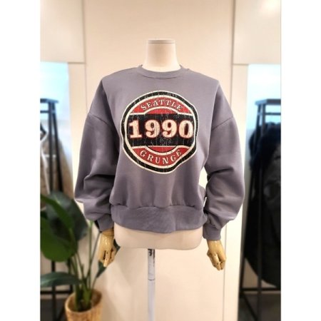 빈티지 프린팅 기모 맨투맨 오트밀