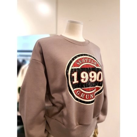 빈티지 프린팅 기모 맨투맨 브라운