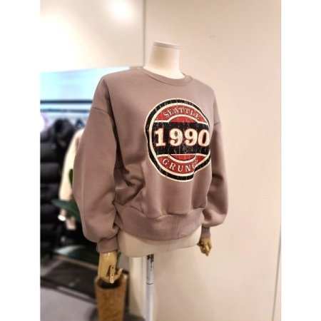 빈티지 프린팅 기모 맨투맨 브라운