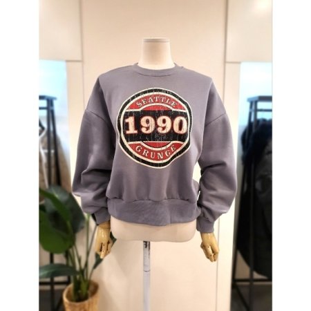 빈티지 프린팅 기모 맨투맨 브라운