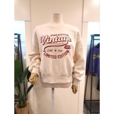 마리 라운드 기모 맨투맨 오렌지