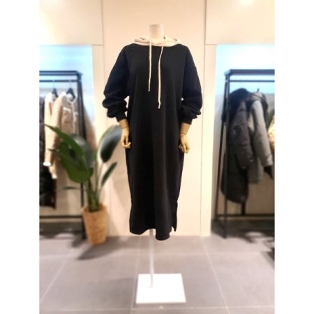 스트링 후드 기모 원피스 오트밀