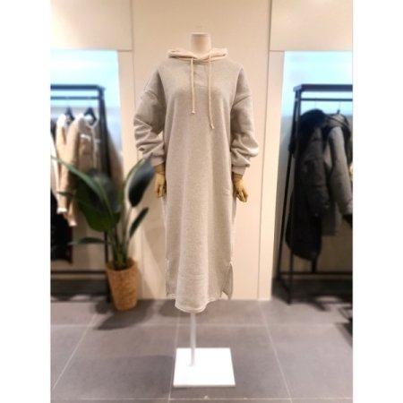 스트링 후드 기모 원피스 그레이