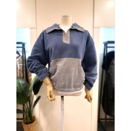 반집업 밑단 밴딩 기모 후리스 맨투맨