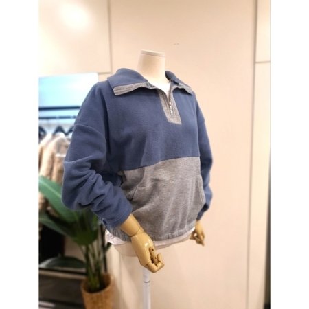 반집업 밑단 밴딩 기모 후리스 맨투맨