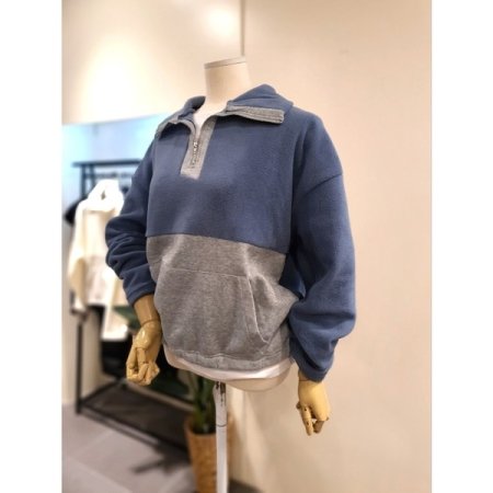 반집업 밑단 밴딩 기모 후리스 맨투맨