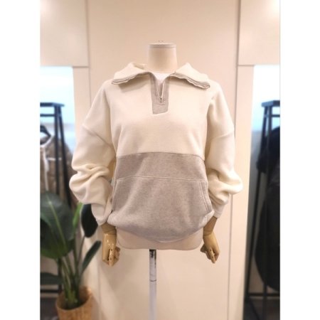 반집업 밑단 밴딩 기모 후리스 맨투맨