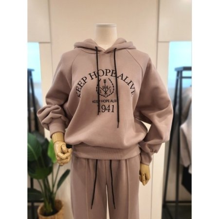 호프 기모 후드맨투맨 세트 베이지