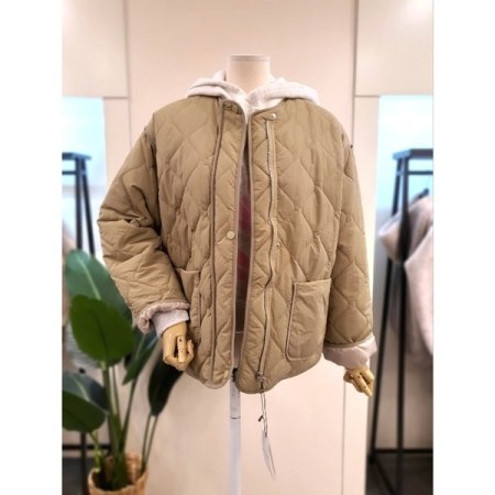 노카라 퀼팅 경량 패딩 점퍼 카키