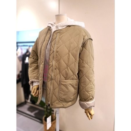 노카라 퀼팅 경량 패딩 점퍼 카키