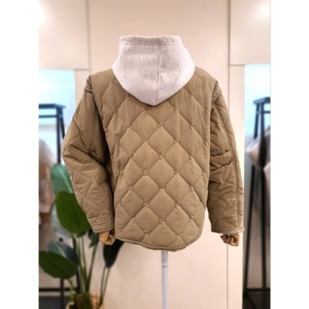 노카라 퀼팅 경량 패딩 점퍼 카키