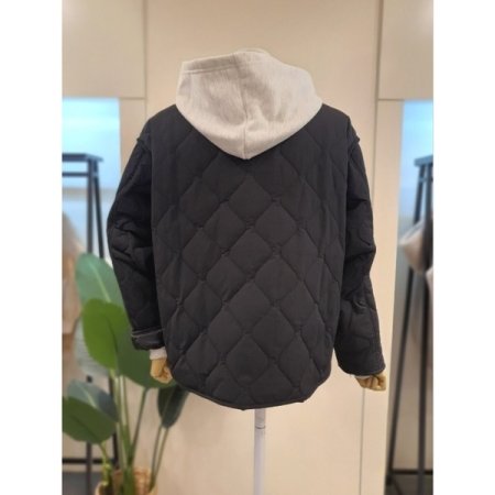 노카라 퀼팅 경량 패딩 점퍼 카키