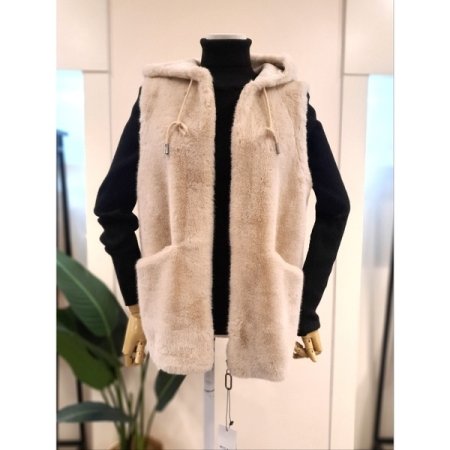 에코 스트링 후드 퍼 베스트 베이지