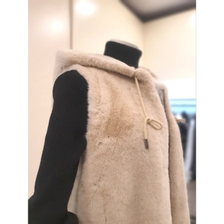 에코 스트링 후드 퍼 베스트 베이지