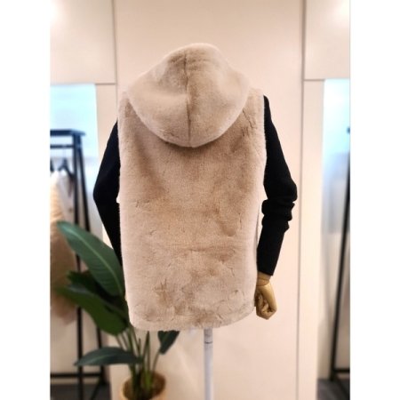 에코 스트링 후드 퍼 베스트 베이지